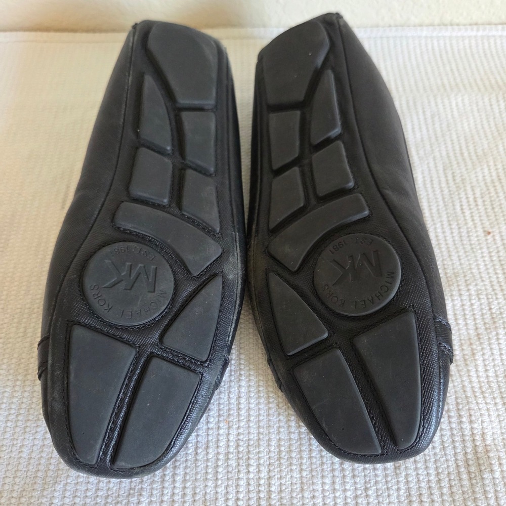 Michael Kors Fulton Moc Black Saffiano Leather Ballet Flats Silver MK Logo Sz 9 - Picture 7 of 8